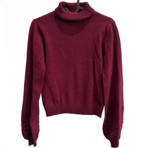Lulus Roll Neck Sweater,‎ Burgundy Pullover with Eyelet Textured Knit, Small